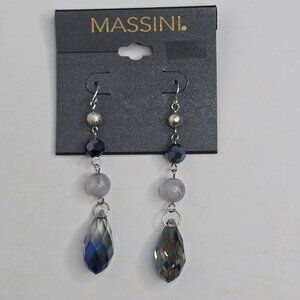 Massini Earrings Blue Jewel Beaded Prism Drop Dangle Pierced Hook NEW